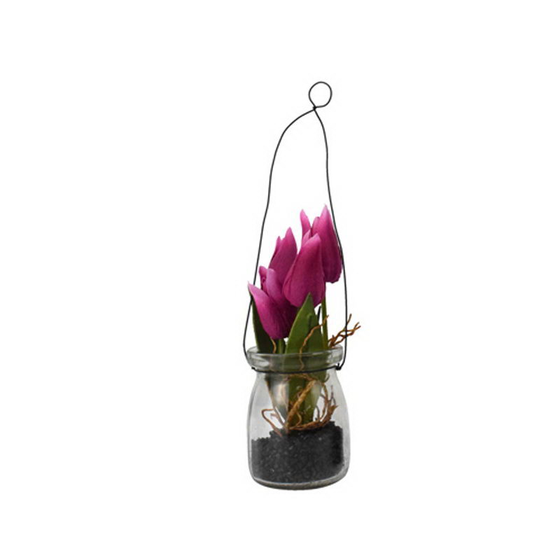 4 Heads Tulip With black stone in Hanging Milk Bottle